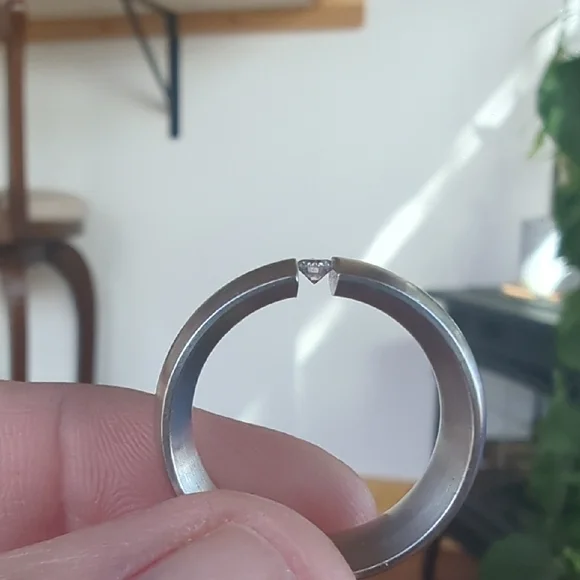 XEN Stainless Steel Tension Set Diamond Ring Size 7